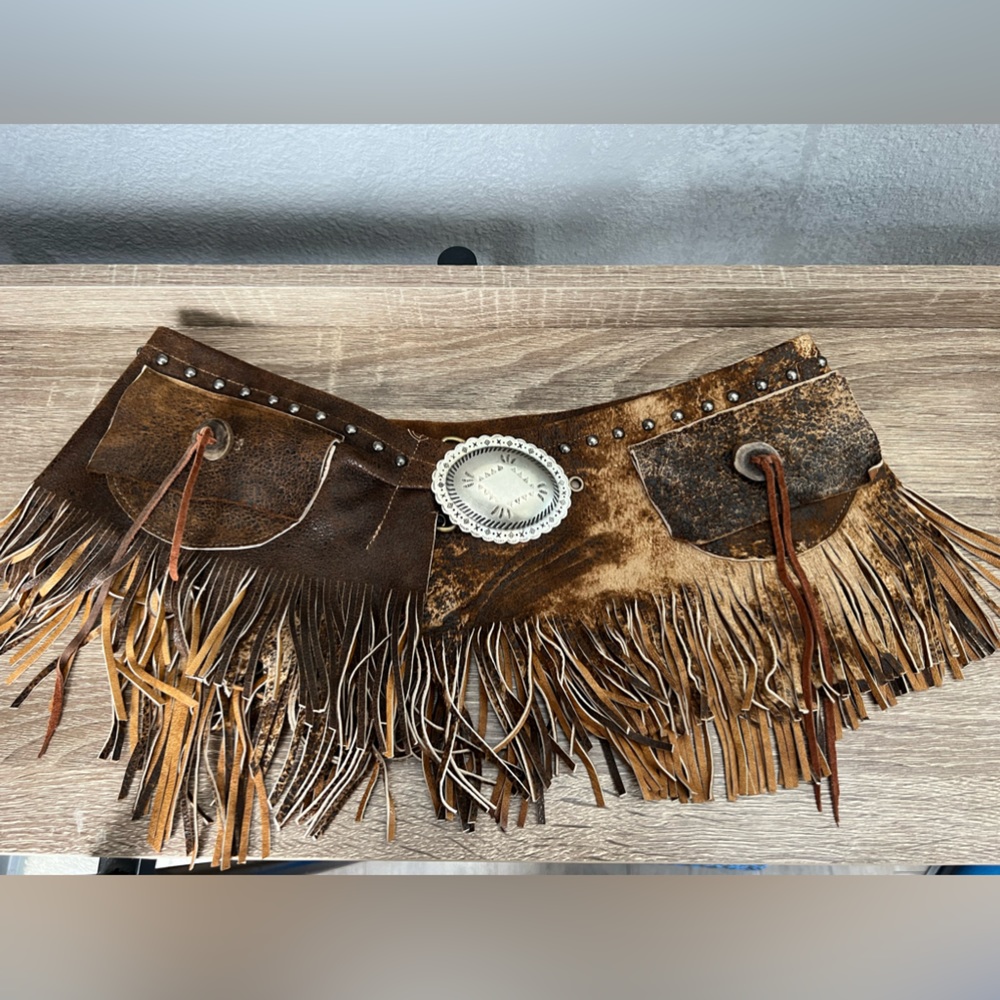 Brown Fringe Leather Belt